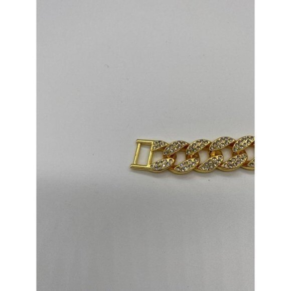 Inlaid Crystals Thick Cuban Chain Bracelet 7in - Picture 5 of 8